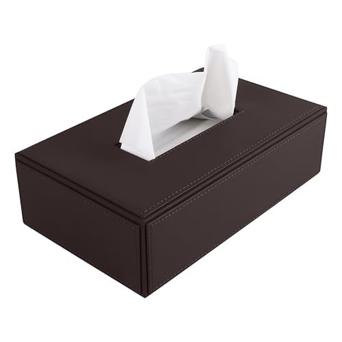 V-CUBE DESIGNS Premium Vegan Leather Tissue Box Holder | Paper Napkin Holder | Sturdy Tissue Case/Cover/Dispenser/Organizer for Home/Bathroom/Office/Table/Desk/Car | Brown - Image 1