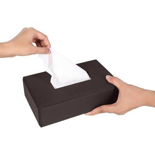 V-CUBE DESIGNS Premium Vegan Leather Tissue Box Holder | Paper Napkin Holder | Sturdy Tissue Case/Cover/Dispenser/Organizer for Home/Bathroom/Office/Table/Desk/Car | Brown - Image 3