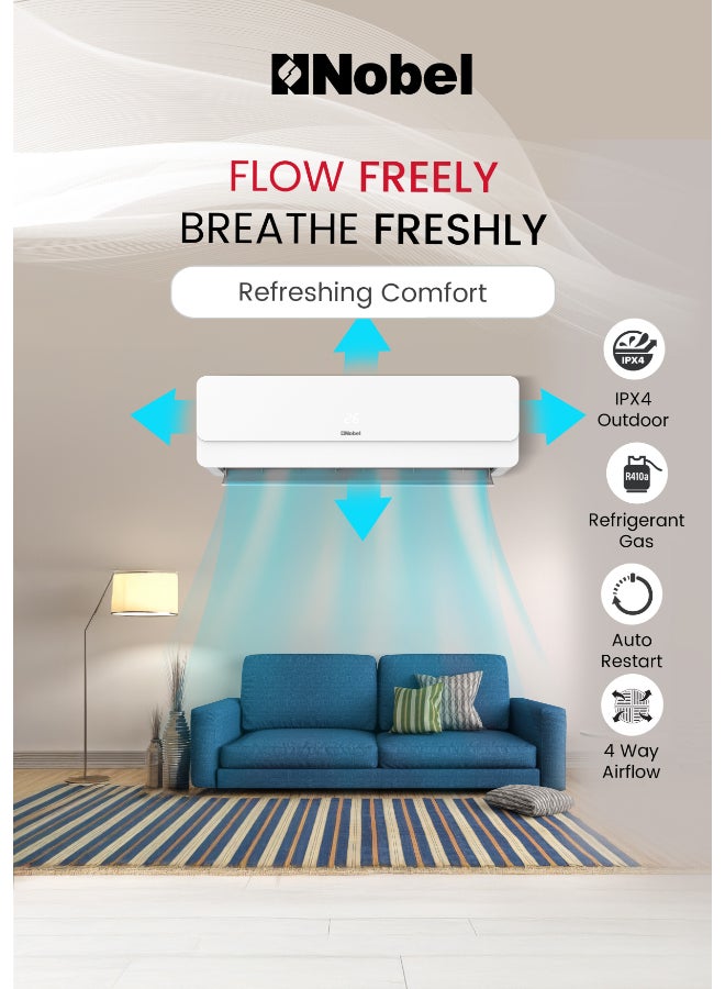 Nobel 1.5 Ton Inverter Split Air Conditioner T3 Climate, Rotary Compressor, 4-Way Airflow, Gold Fin – (1 Year Warranty) 2300 W NSAC18VT3 White - Image 5