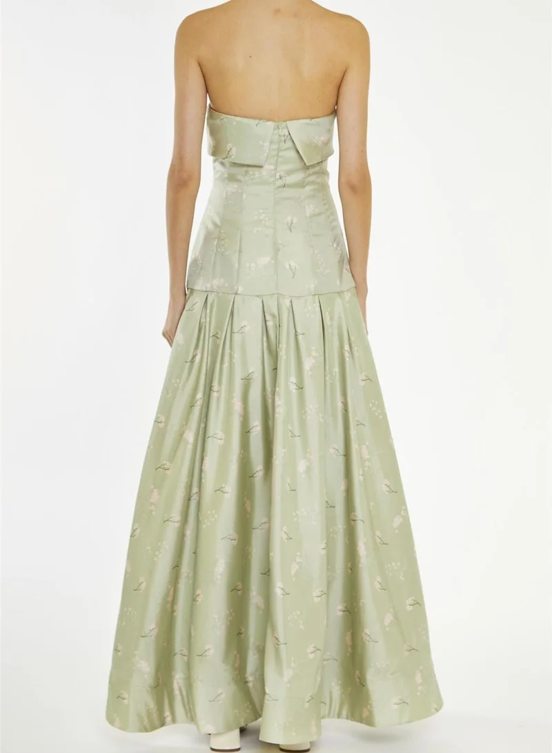 True Decadence Evelynn Green Floral-Jacquard Bandeau Maxi-Dress