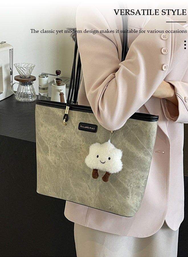 DUNISO Women Shoulder Tote Bag Beige PU Fashionable Travel Bags Comfortable Commuter Bag for Large Capacity Weekender Shopper Handbag for Ladies - Image 3