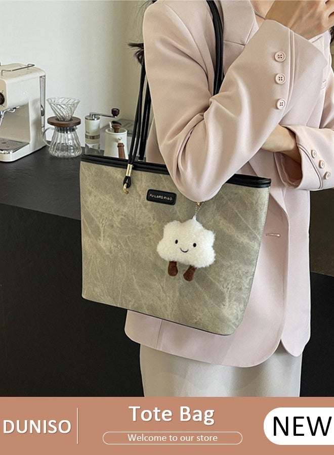 DUNISO Women Shoulder Tote Bag Beige PU Fashionable Travel Bags Comfortable Commuter Bag for Large Capacity Weekender Shopper Handbag for Ladies - Image 1