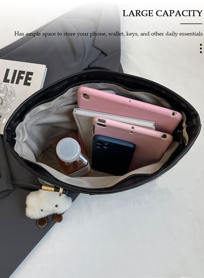 DUNISO Women Shoulder Tote Bag Beige PU Fashionable Travel Bags Comfortable Commuter Bag for Large Capacity Weekender Shopper Handbag for Ladies - Image 5