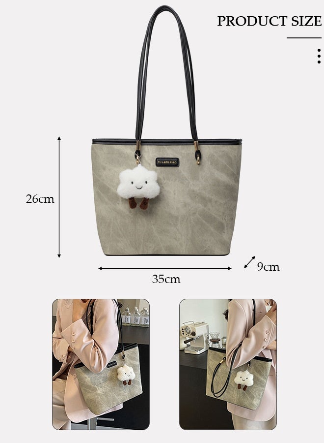 DUNISO Women Shoulder Tote Bag Beige PU Fashionable Travel Bags Comfortable Commuter Bag for Large Capacity Weekender Shopper Handbag for Ladies - Image 2