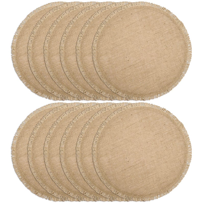 FunWheat Burlap Round Braided Placemats Set of 12 for Dining Tables 15 Inch Heat Resistant Jute Table Mats Farmhouse Woven Fabric Natural Place mats for Decoration Twine Circle