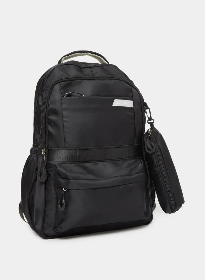 Styli Women Black Zip Pocket Backpack with Pouch