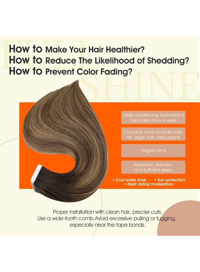Full Shine Brown Tape in Hair Extensions Human Hair 20 Inch Tape in Extensions 2/3/27 Brown Roots Caramel Blonde Human Hair 50 Gram 20 Pcs Skin Weft Human Hair Extensions Double Sided Tape Hair - Image 3