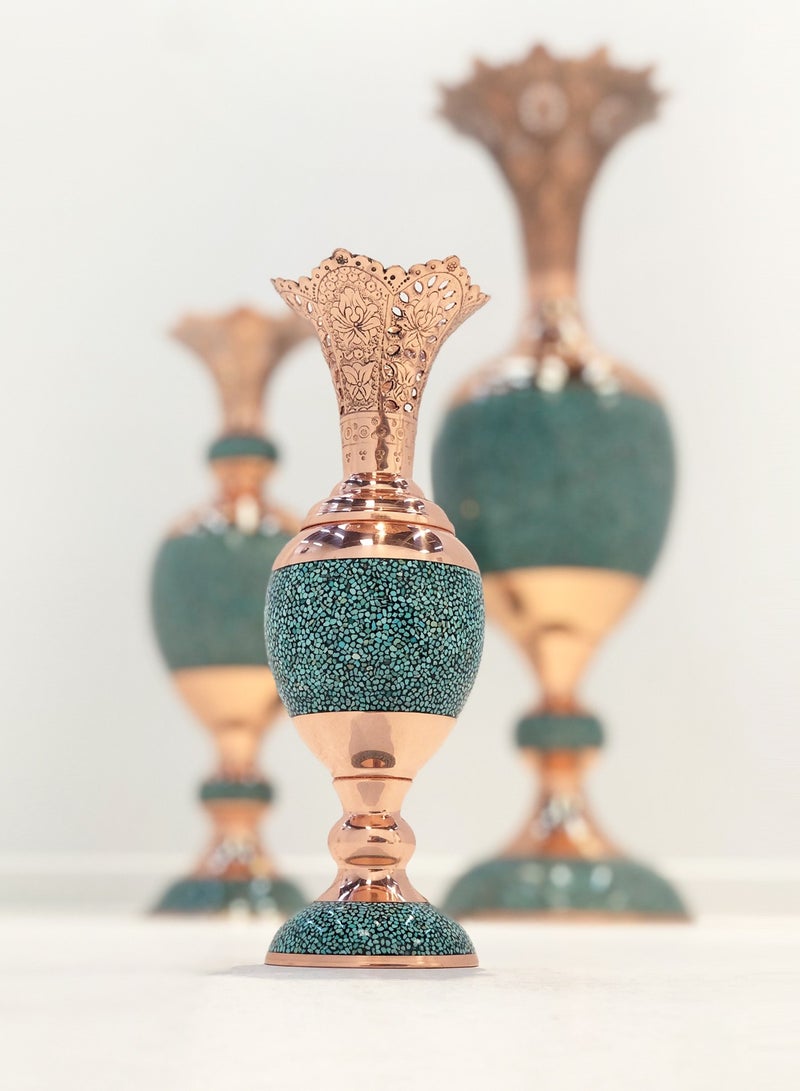 احتفالات  Ehtifalat Handmade Copper Turquoise Stone Inlay P203  - Image 2