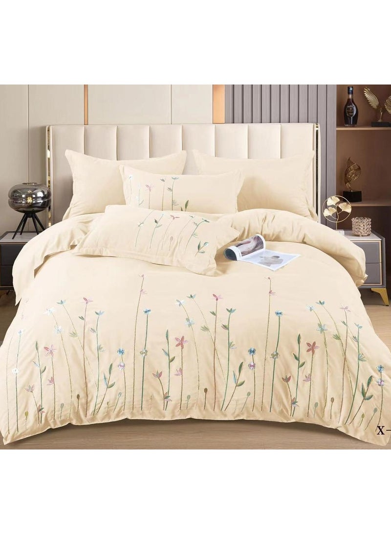 Comfy Comfy 6pc Embroidered Premium Quality Pure Cotton King Size Beige Comforter Set 