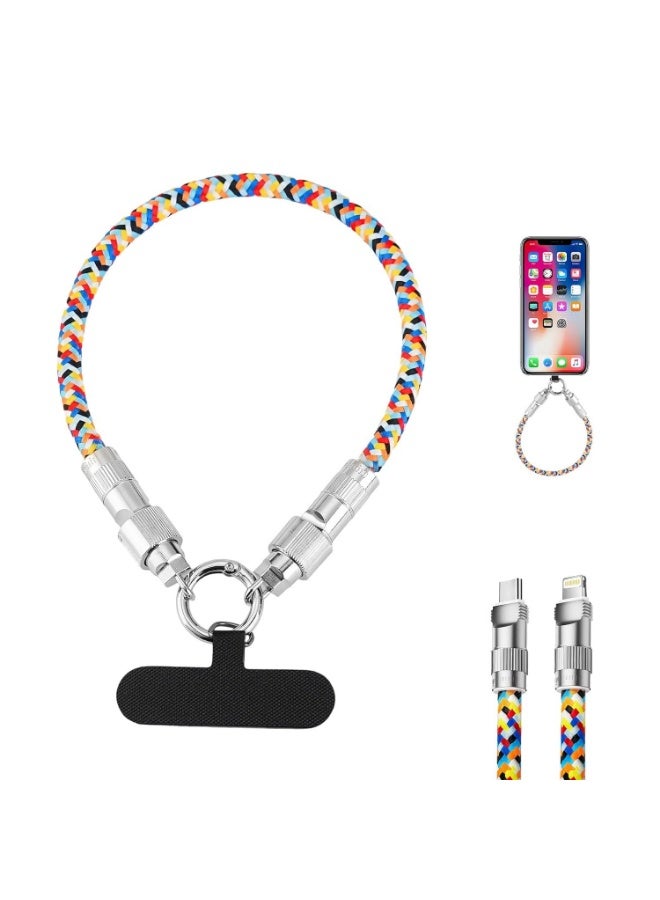 كيبل حبل قصير 2 في 1 60 واط USB-C إلى لايتنينج للشحن السريع مع شريط حبل، حزام جوال مضاد للسرقة 30 سم لايفون 14 13 12 11 برو ماكس ميني 10 8 7 بلس من سوباديس - Image 1