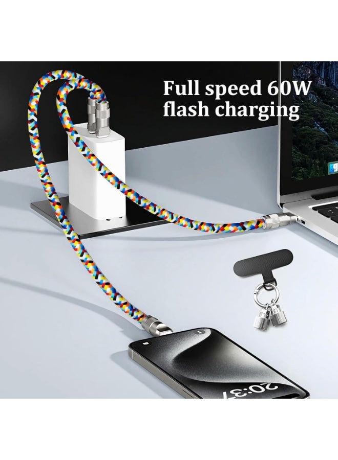 كيبل حبل قصير 2 في 1 60 واط USB-C إلى لايتنينج للشحن السريع مع شريط حبل، حزام جوال مضاد للسرقة 30 سم لايفون 14 13 12 11 برو ماكس ميني 10 8 7 بلس من سوباديس - Image 3