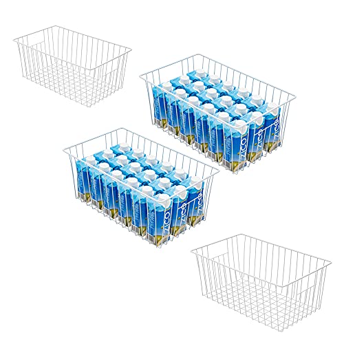 lonpute Large Wire Storage Baskets Freezer Organizer Baskets, Farmhouse Metal Wire Baskets Bins, Household Storage Basket with Handles for Kitchen, Cabinets, Pantry, 4 Packs (16" (L) x 9.8 (W) x 7" (H)) - Image 1