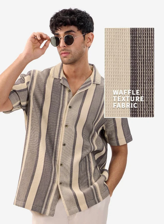 The Souled Store The Souled Store Men Macaroon Striped Multicolor Regular Fit Textured Shirt