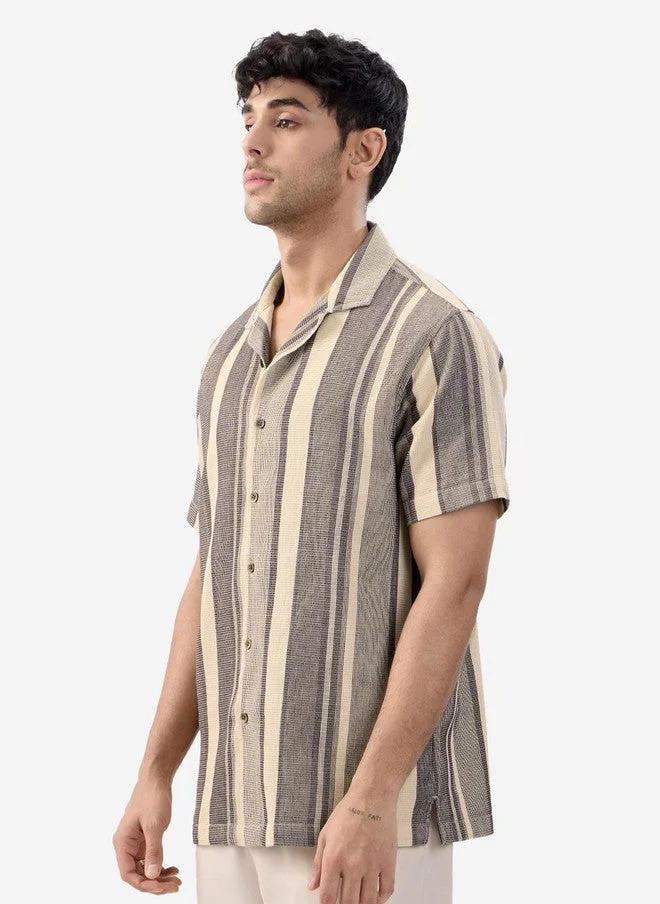 The Souled Store  The Souled Store Men Macaroon Striped Multicolor Regular Fit Textured Shirt  | Best Price UAE