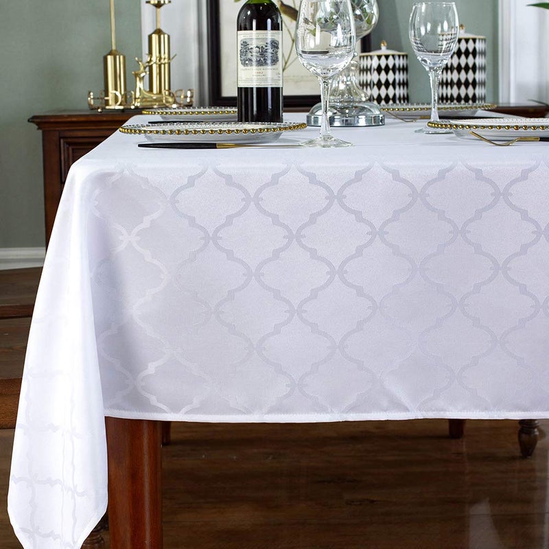 SASTYBALE White Tablecloth Jacquard Floral Polyester Table Cloth Spill Proof Wrinkle Resistant Table Cover for Kitchen Dining Parties TabletopRectangleOblong52x 7046 Seats