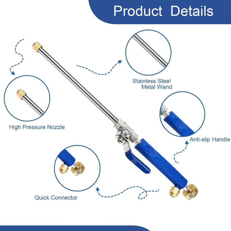 Raddile Jet Nozzle for Garden Hose, High Pressure Power Washer Wand with 3 Different Hydro Nozzles and Quick Connectors for Gutter Patio Car Pet Window 18 Inch (Dark Blue) - Image 2