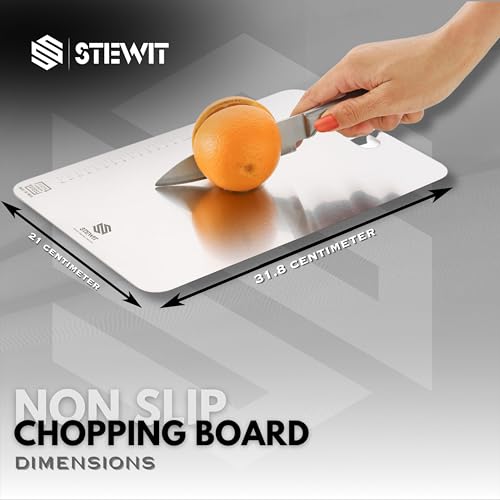 Stewit® Stainless Steel Cutting Board for Kitchen, Heavy Duty Metal Chopping Board for Meat, Vegetables, Fruit & Bread, Durable & Food Safe (31.8CM X 21CM) - Image 3