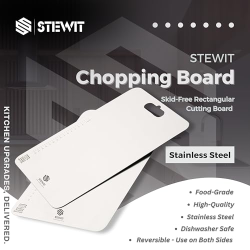 Stewit® Stainless Steel Cutting Board for Kitchen, Heavy Duty Metal Chopping Board for Meat, Vegetables, Fruit & Bread, Durable & Food Safe (31.8CM X 21CM) - Image 2