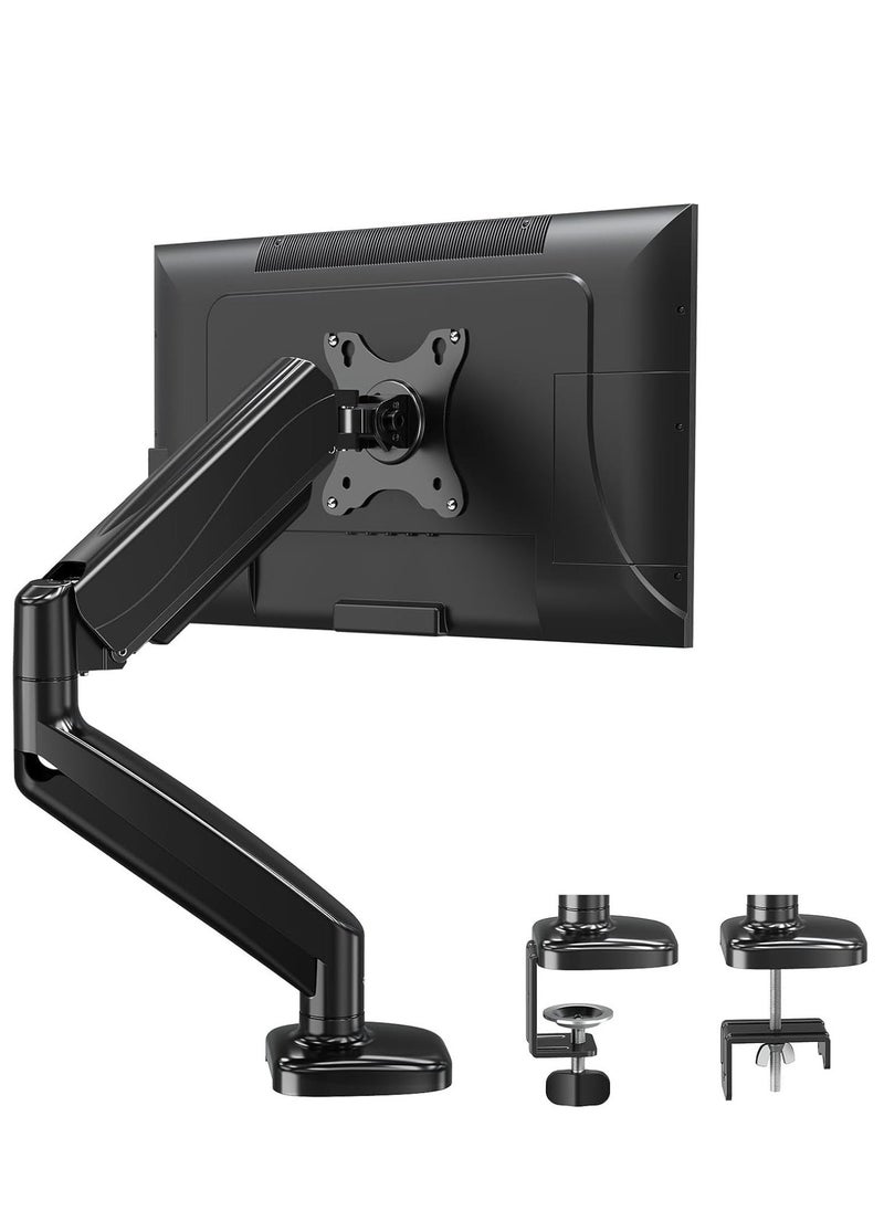 JAJEEK Single Monitor Arm for 13-32 Inch Screens – Gas Spring Arm with 360 Degree Swivel, VESA 75x75/100x100mm, C-Clamp Base and Metal Ring, Adjustable Mount for Screens up to 8kg, Ergonomic Desk Mount  - Image 1