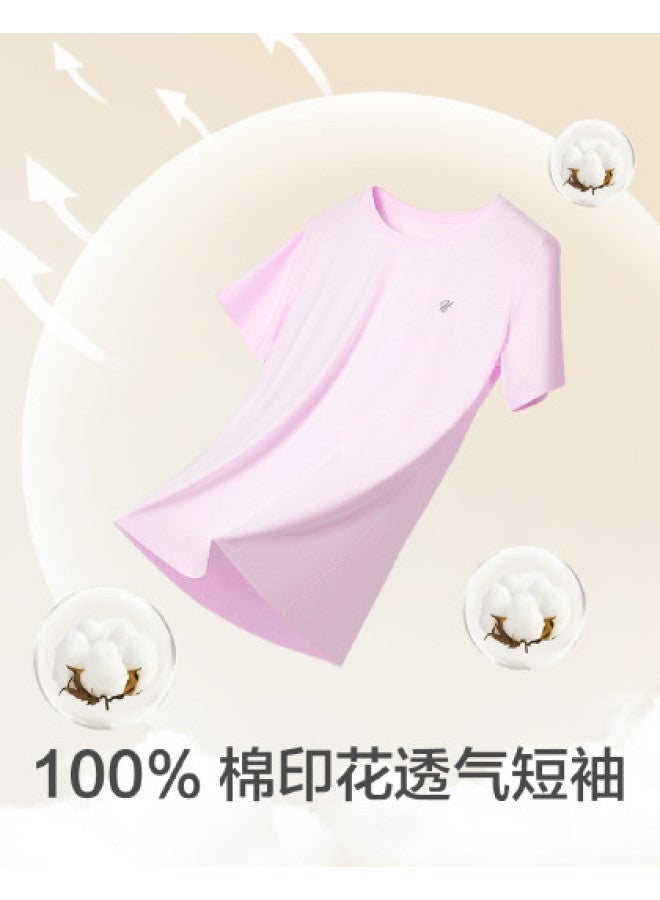Red Bean Women'S Pure Cotton Short-Sleeve T-Shirt, Summer Solid Color Top, Breathable Round-Neck Tee For Layering - Image 1