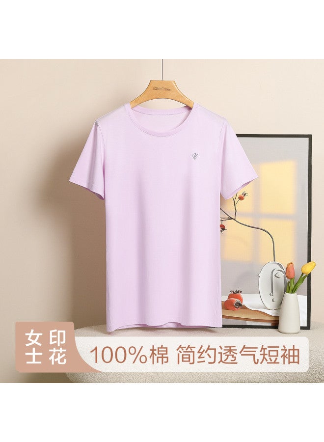 Red Bean Women'S Pure Cotton Short-Sleeve T-Shirt, Summer Solid Color Top, Breathable Round-Neck Tee For Layering - Image 2