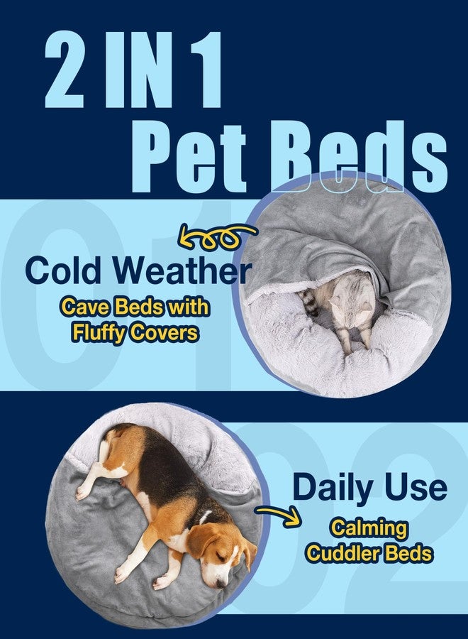 Pet Soft Small Dog & Cat Bed - Round Calming Cuddler with Cover & Cave - Washable for Small, Medium Dogs & Cats (Grey, 27") - Image 5