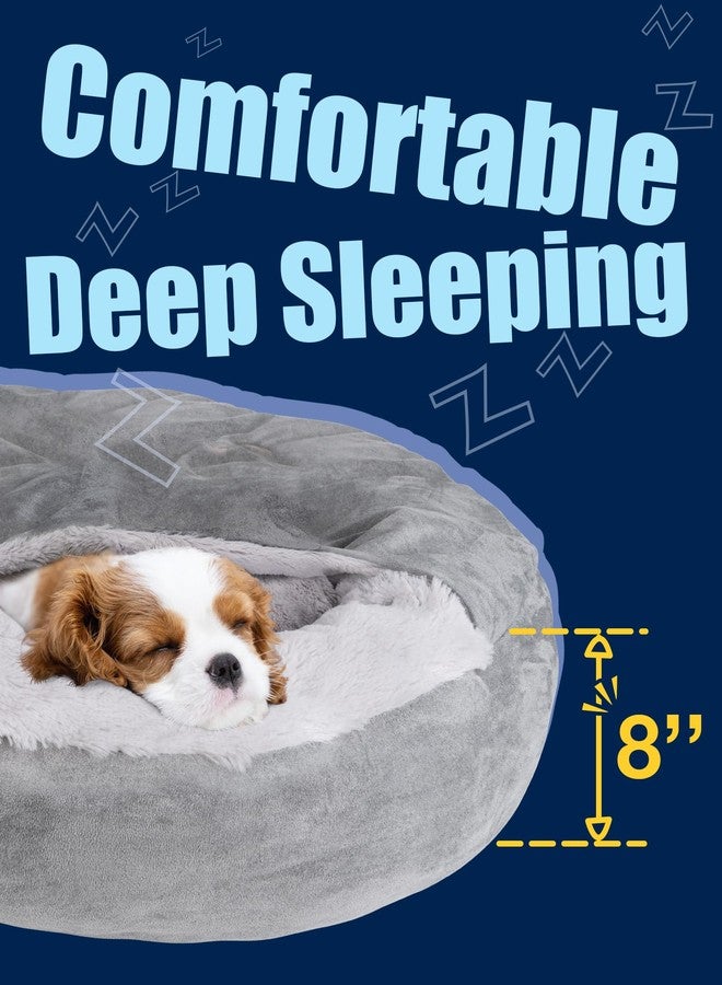 Pet Soft Small Dog & Cat Bed - Round Calming Cuddler with Cover & Cave - Washable for Small, Medium Dogs & Cats (Grey, 27") - Image 3