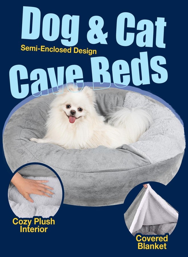 Pet Soft Small Dog & Cat Bed - Round Calming Cuddler with Cover & Cave - Washable for Small, Medium Dogs & Cats (Grey, 27") - Image 2