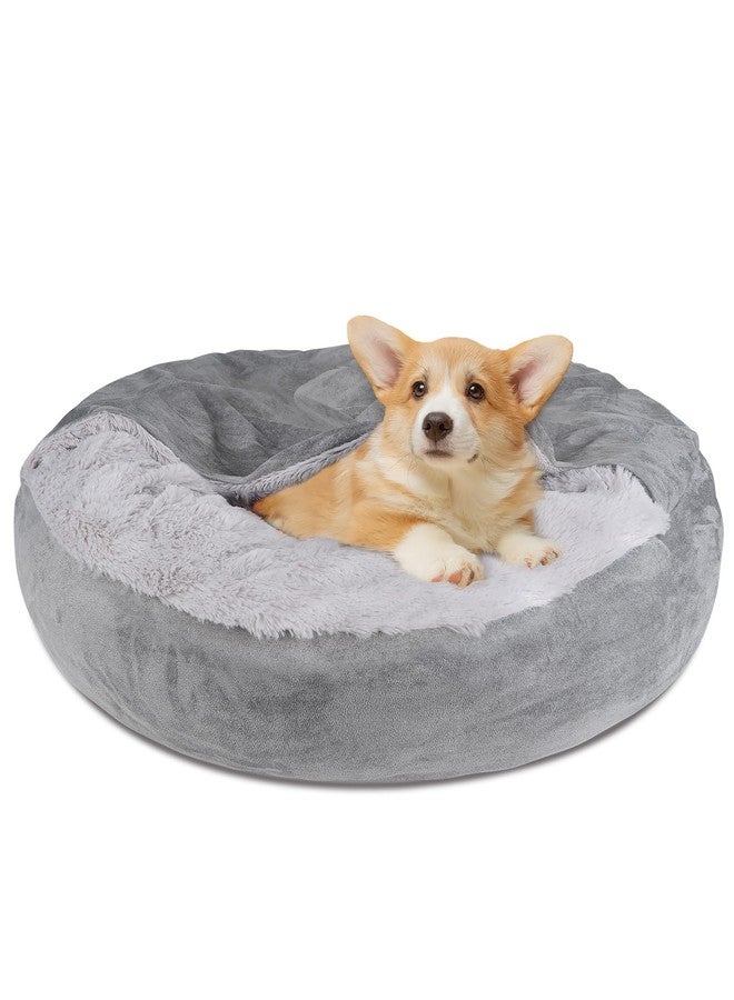 Pet Soft Small Dog & Cat Bed - Round Calming Cuddler with Cover & Cave - Washable for Small, Medium Dogs & Cats (Grey, 27") - Image 1