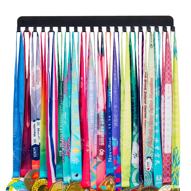 Goutoports Medal Display Hanger - Sport Award Plaques Holder Rack for Wall Mount - Black Steel Metal Holder With 20 Hooks Hold Up 60 Medals Easy to Install - Image 1