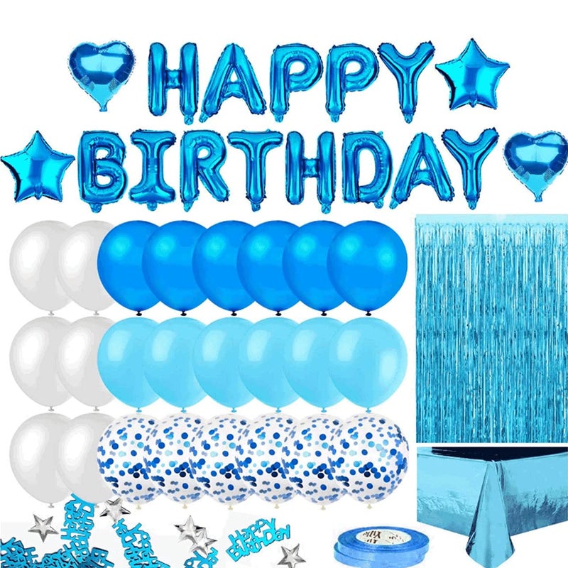 مانجو مجموعة زخرفة حفلة عيد ميلاد زرقاء عيد ميلاد سعيد راية SkyBlue هامش ستارة احباط مفرش المائدة القلب نجمة حلويات بالونات 10 جرام حلويات طاولة للأطفال الكبار - Image 1