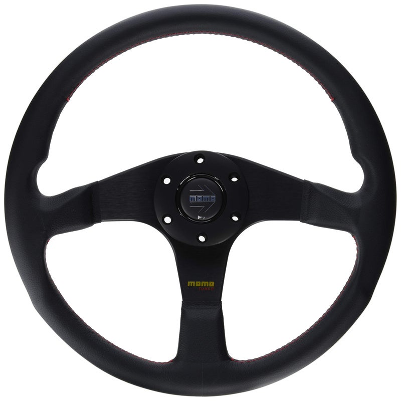 Momo Steering Wheel, Tuner, 350 mm Diameter, 37 mm Dish, 3-Spoke, Black Leather Grip, Aluminum, Black Anodized, Each - Image 3