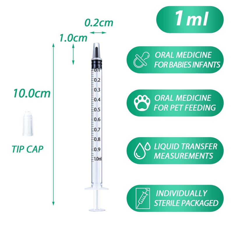 HiMo 1ml Syringe for Liquid, Oral, Scientific Labs, Measurement, Dispensing, with Cap- 10 Pack 1ml Syringes - Image 2