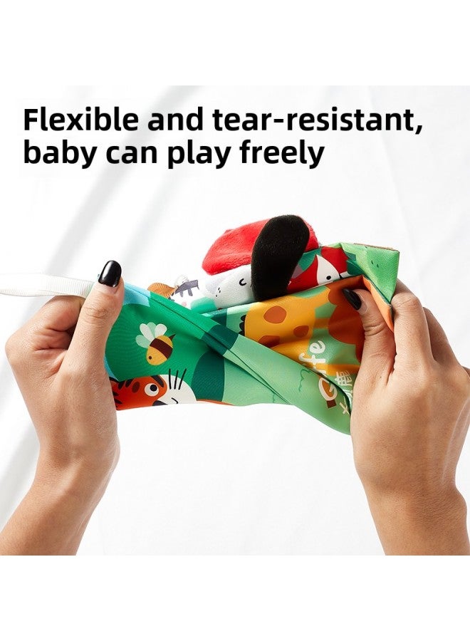 Jungle Tail Cloth Book Baby Can Bite 6 Months Old 8 Baby Cloth Hand Tear Books Early Education 9 Tear Not To Rip 7-Colour:Chinese And English 4 Pages And 8 Sides Animal Tail Cloth Book  - Image 3
