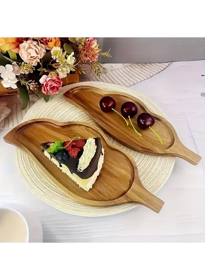 صينية أوراق خشب الأكاسيا ذات اللون الأصفر الفاتح متعددة الاستخدامات للإفطار والحلويات والوجبات الخفيفة للمنزل والمطبخ - Image 5