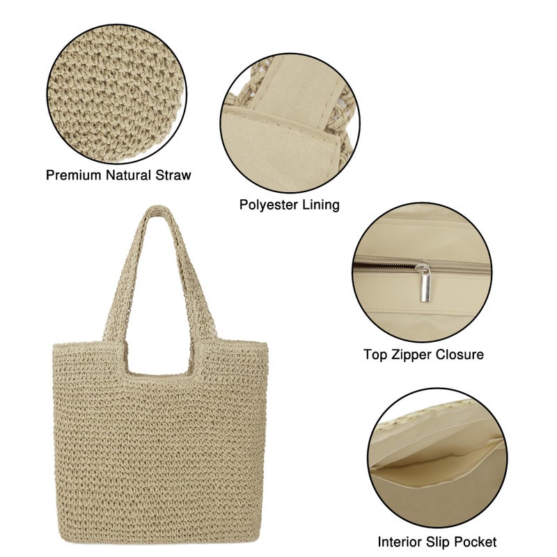 Youjaree Women Large Straw Beach Bag Handmade Woven Shoulder Bags Hobo Tote Handbag Purse for Summer (A Beige) - Image 2