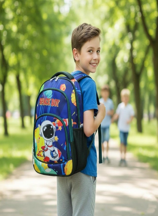 Stylbase 27L Kid School Backpack Bag for Girls and Boys | Ideal School Picnic travel & Travelling Bag |17Inches 4 Compartments, Water-Resistant Multipurpose for Kids (Royal Blue Space) - Image 2