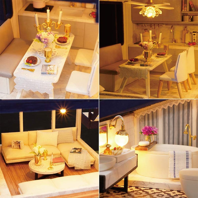 Spilay Dollhouse Miniature with Furniture,DIY Wooden Crafts Doll House Mini Handmade Kit,1:24 Scale Creative Room Idea Gift for Adult Friend Lover (Time Apartment with dust Cover Music Box) - Image 5