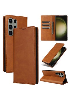 Flip Wallet Case for Samsung Galaxy S23 Ultra Case with RFID Blocking, PU Leather Shockproof Protective Folio Cover with Kickstand, and 3 Card Holder, Brown