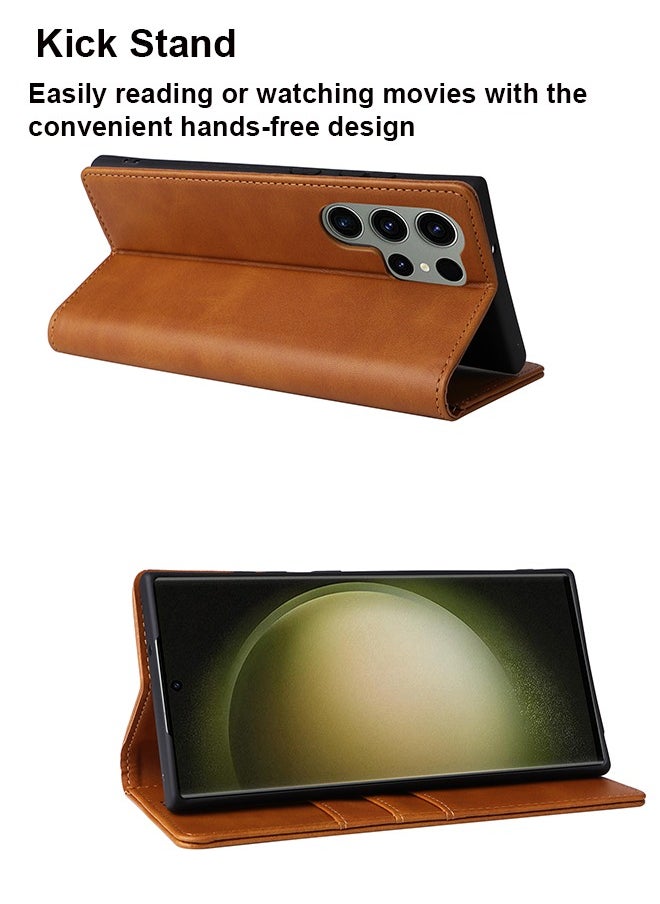 Farahom - Flip Wallet Case for Samsung Galaxy S23 Ultra Case with RFID Blocking, PU Leather Shockproof Protective Folio Cover with Kickstand, and 3 Card Holder, Brown - Image 1