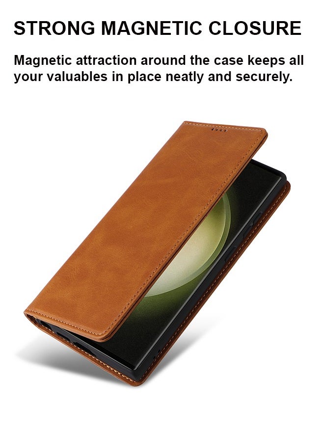 Farahom - Flip Wallet Case for Samsung Galaxy S23 Ultra Case with RFID Blocking, PU Leather Shockproof Protective Folio Cover with Kickstand, and 3 Card Holder, Brown - Image 1