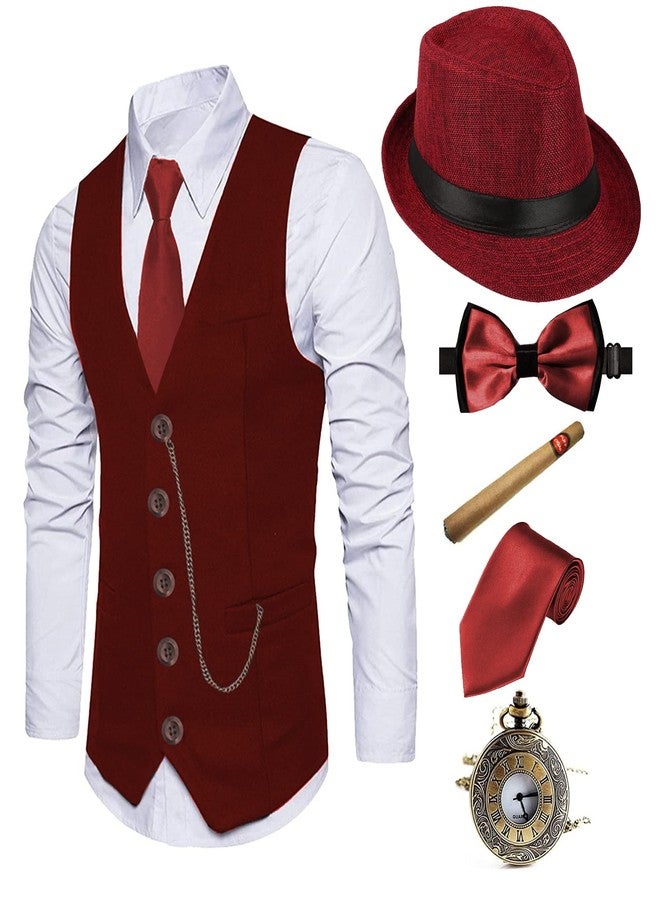 EFORLED Halloween 1920s Mens Costume 2025,Gatsby Gangster Vest,Vintage Pocket Watch,Pre Tied Bow Tie,Tie, Cbdvest-mmbdhat, XXL - Image 1