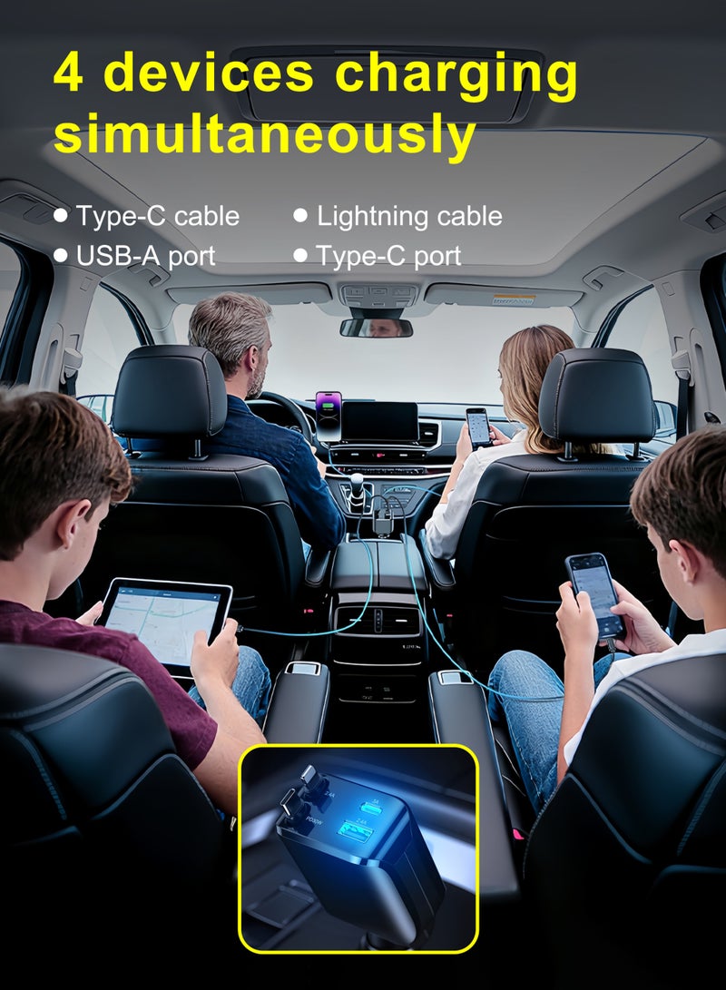 شاحن سيارة سريع، كابل Type-C وLightning قابل للسحب، متوافق مع واجهات ولاعة السجائر 12 فولت و24 فولت، زاوية قابلة للتعديل، USB وPD Type-C، مناسب لأجهزة iPhone وiPad وSamsung وغيرها من هواتف Android - Image 5