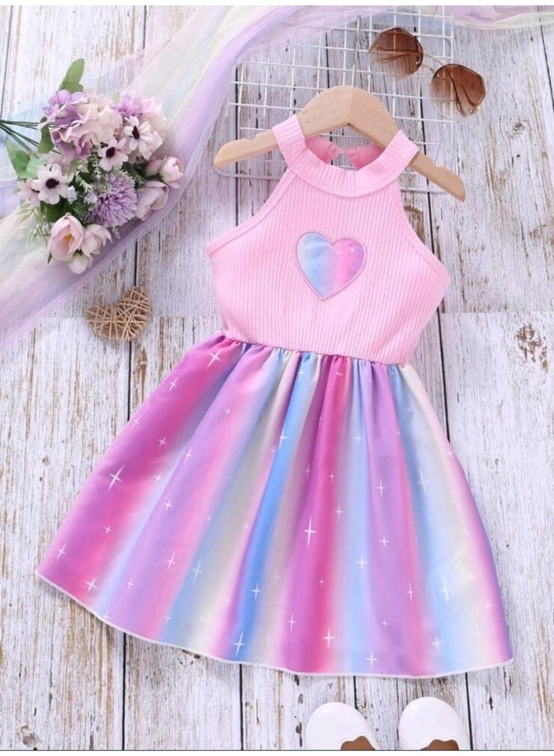 SHEIN Young Girl Ombre Heart Embroidery Halter Dress Summer Holiday - Image 1