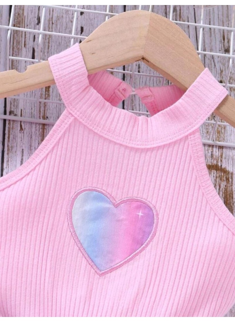 SHEIN Young Girl Ombre Heart Embroidery Halter Dress Summer Holiday - Image 3