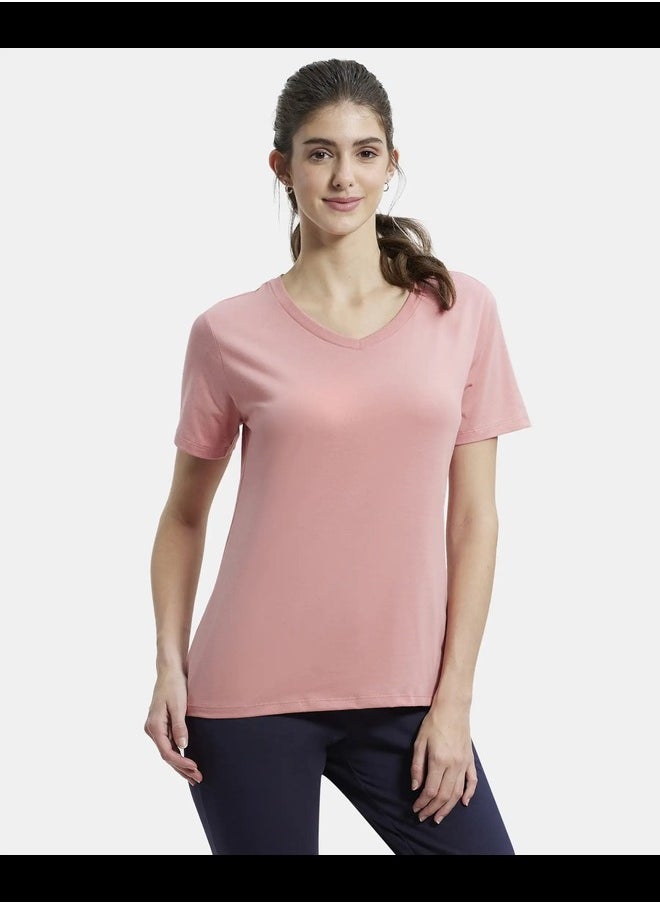 JOCKEY - Jockey AW89 Women's Super Combed Cotton Rich Fabric Relaxed Fit V-Neck Half Sleeve T-Shir - Image 1