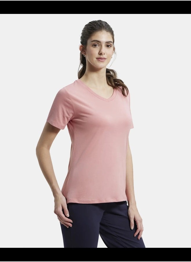JOCKEY - Jockey AW89 Women's Super Combed Cotton Rich Fabric Relaxed Fit V-Neck Half Sleeve T-Shir - Image 1