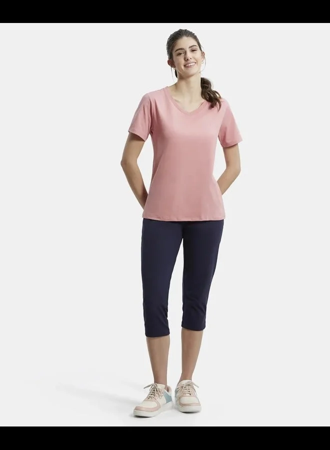 Jockey BRANDED APRICOT AW89 Women's Super Combed Cotton Rich Fabric Relaxed Fit V-Neck Half Sleeve T-Shir for Women | Best Price UAE