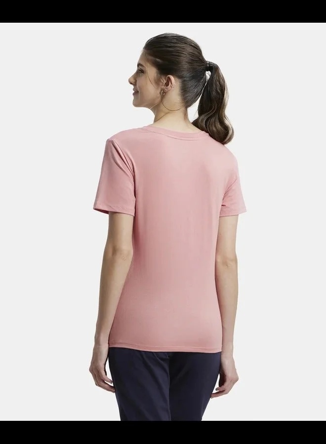 Jockey BRANDED APRICOT AW89 Women's Super Combed Cotton Rich Fabric Relaxed Fit V-Neck Half Sleeve T-Shir for Women | Best Price UAE