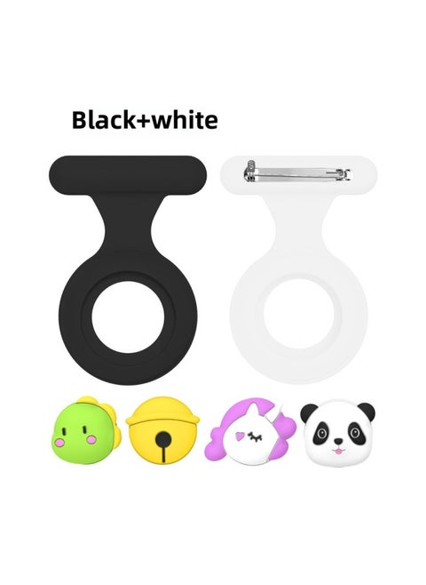 Suitable For Apple For Apple AirTag Anti-lost Silicone Protective Cover Cute Jewelry Brooch Snap Pin Children-Color:Black + White-Applicable Model:Q11-2-G2